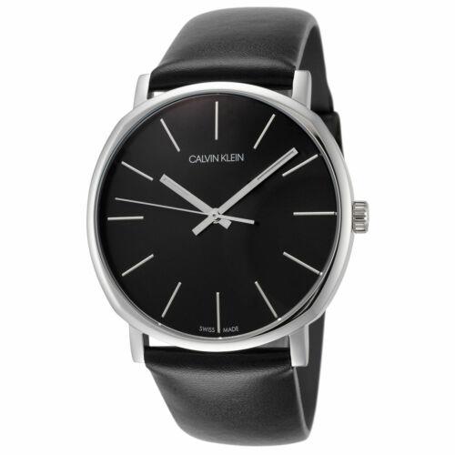 Calvin Klein Posh Men`s 40mm Swiss Made Black Dial Leather Watch K8Q311C1 - Black Dial, Black Band