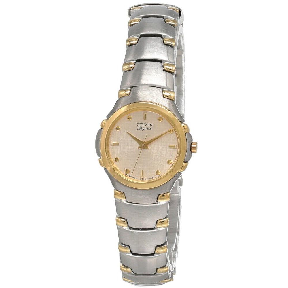 Citizen Elegance Gold Dial Stainless Steel Women`s Watch EK6764-55PZ - Dial: Gold, Band: Gold, Silver, Bezel: Gold