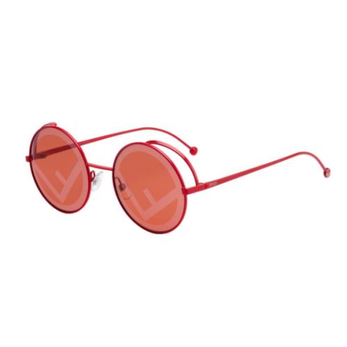 Fendi FF 0343/S 0C9A/0L Fendirama Red/coral Red Mirrored Round Women Sunglasses