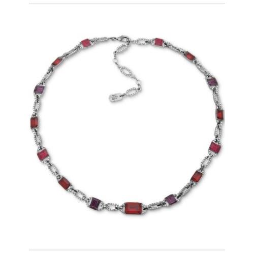 Lauren Ralph Lauren Hematite Tone Red Stone Collar Necklace 16 Plus 3 Z1