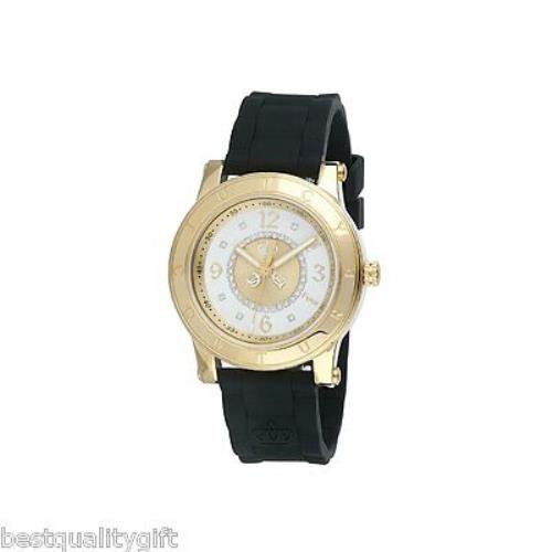 New-juicy Couture Hrh Black Silicon Band+gold+crystal Dial Watch 1900833+BOX
