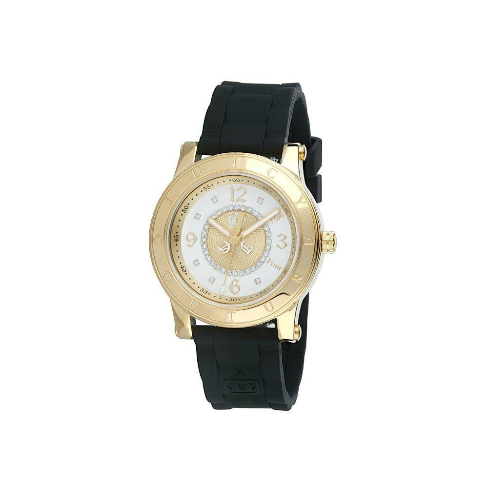New-juicy Couture Hrh Black Silicon Band+gold+crystal Dial Watch 1900833+BOX