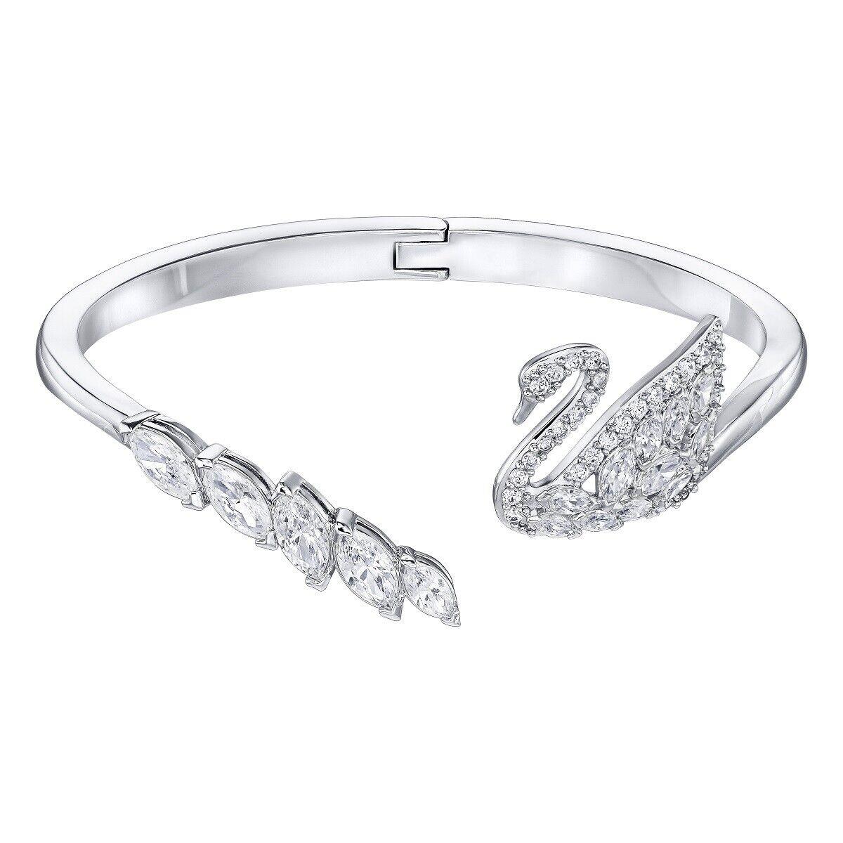 Swarovski Jewelry Swan Lake Bangle Bracelet Rhodium Plated Small - 5258396