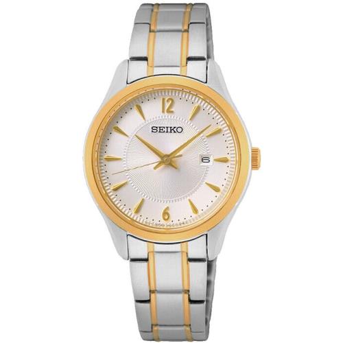 Seiko Quartz Two Tone Women`s White Dial Sapphire Crystal Watch SUR474P1