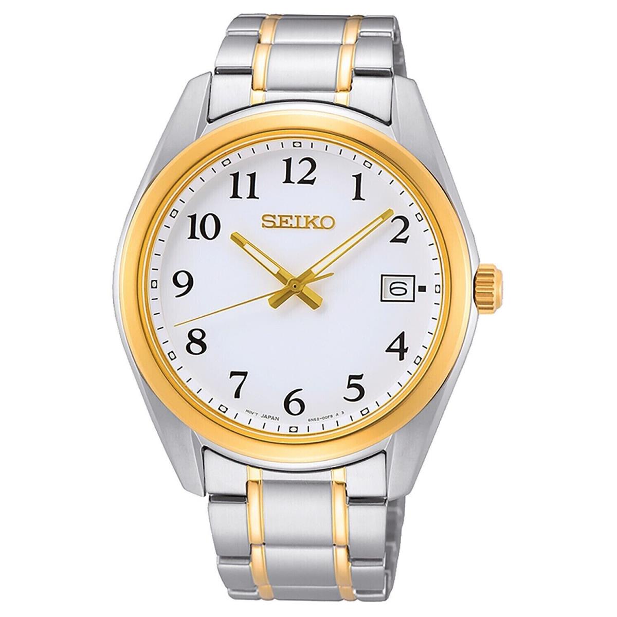 Seiko Essentials Men`s Watch Stainless Steel Two-tone White Dial SUR460 - Dial: White, Band: Silver/Gold Tone, Bezel: Gold Tone