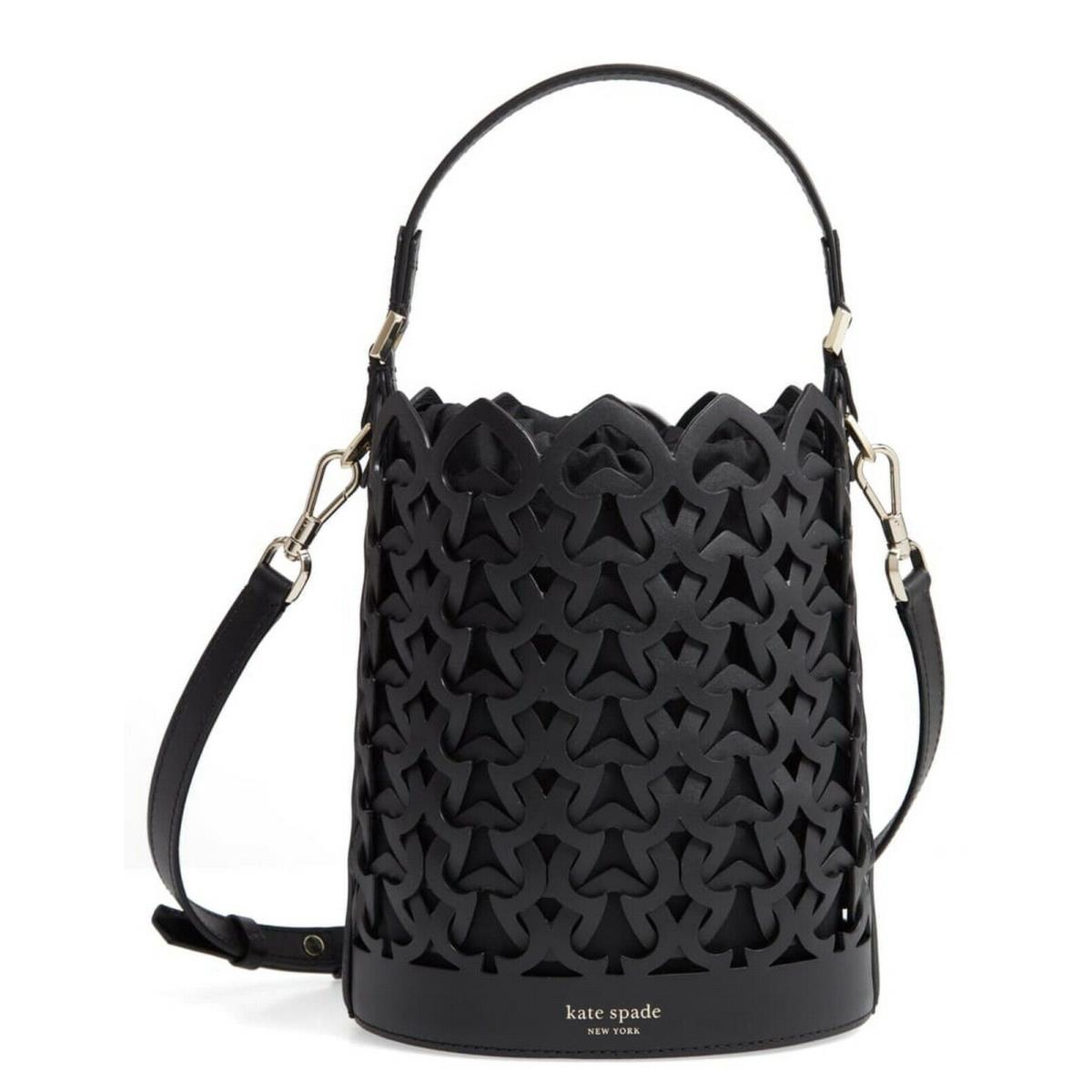 Kate Spade Runway Leather Woven Bucket Bag Small Black