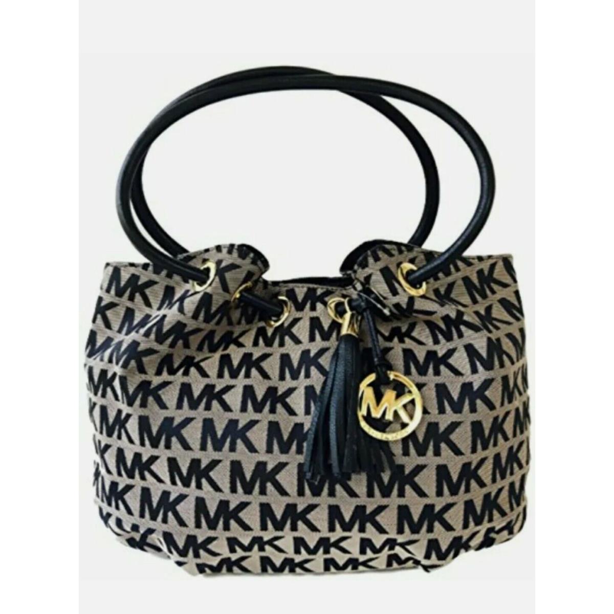 Michael Kors East West Ring Signature Logo Allover Beige Black Women`s Tote Bag