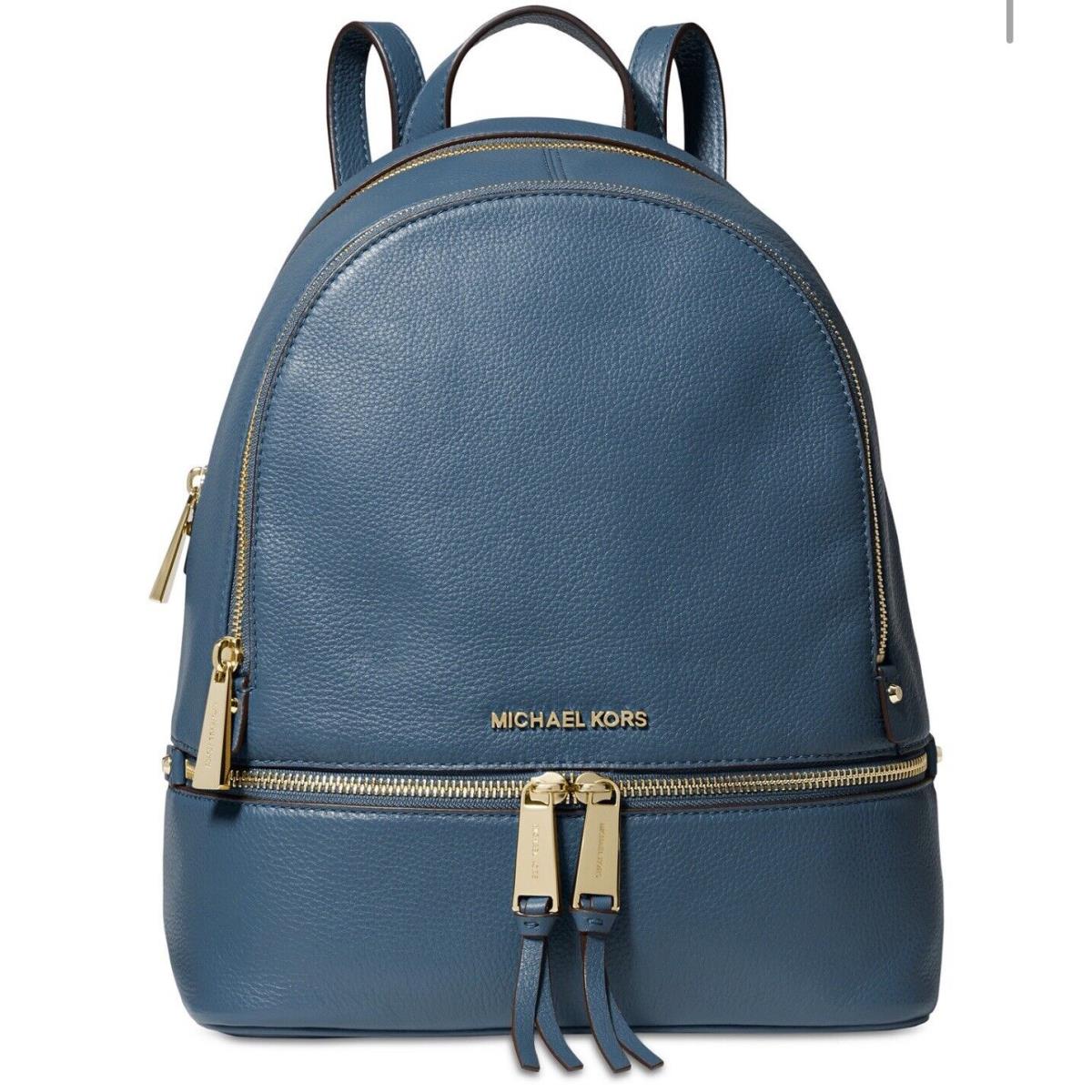 Michael Kors Rhea Zip Small Backpack in Dark Sapphire/gold