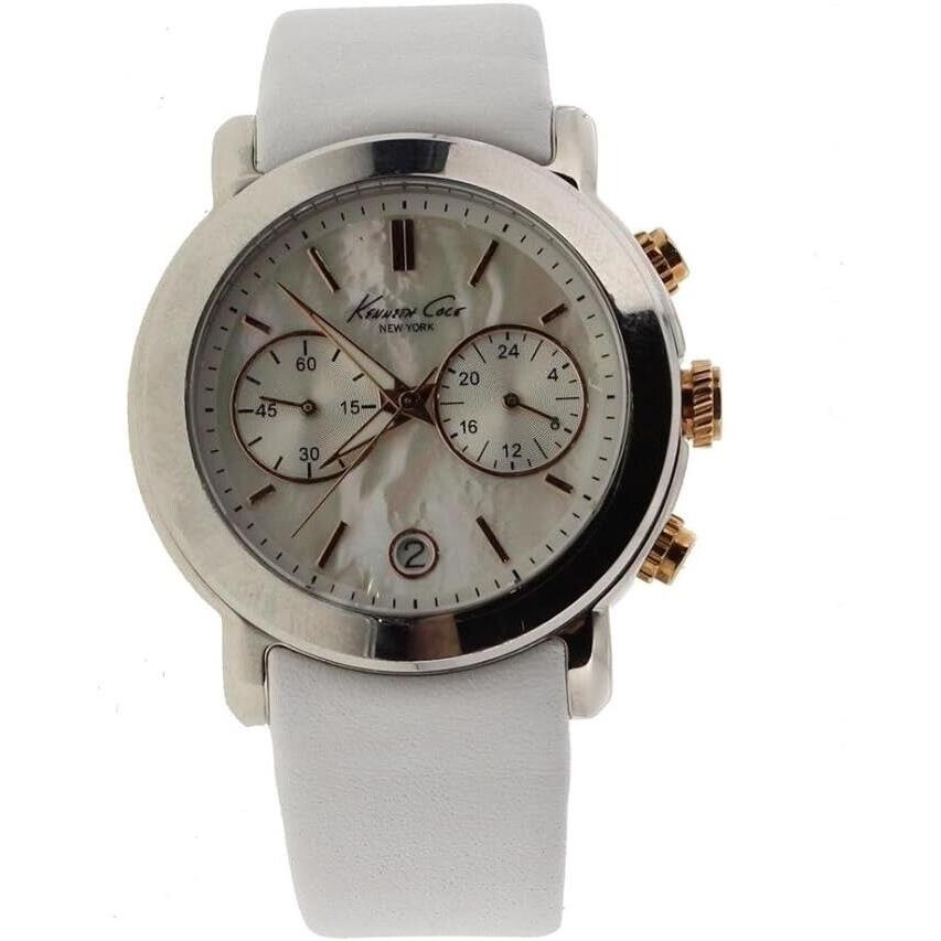 Kenneth Cole Womens Mother of Pearl Dial White Leather Band KC2688