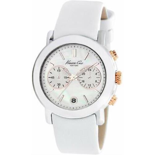 Kenneth Cole Womens Mother of Pearl Dial White Leather Band KC2688