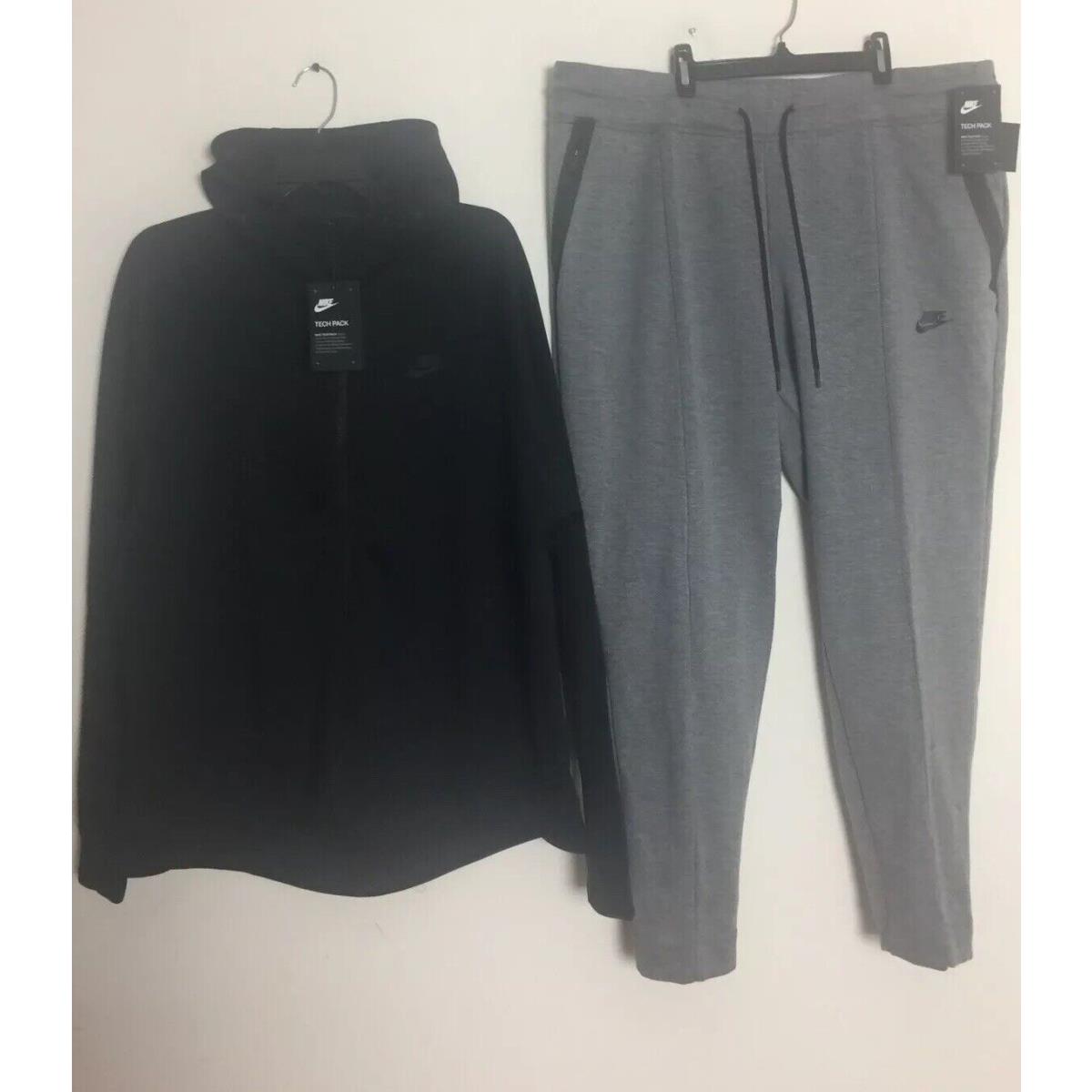 Nike Tech Fleece Sweatsuit Hoodie Pants Black/ Heather Grey Women`s Size 2X