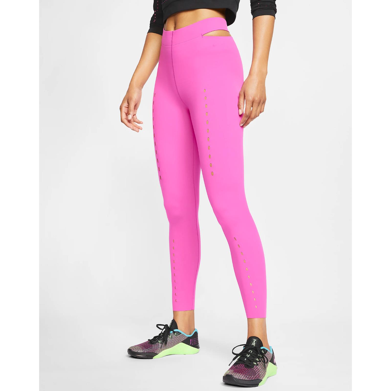 Women`s Nike 7/8 Training Lazer Cut Tights L Pink Tight Gym Running Casual