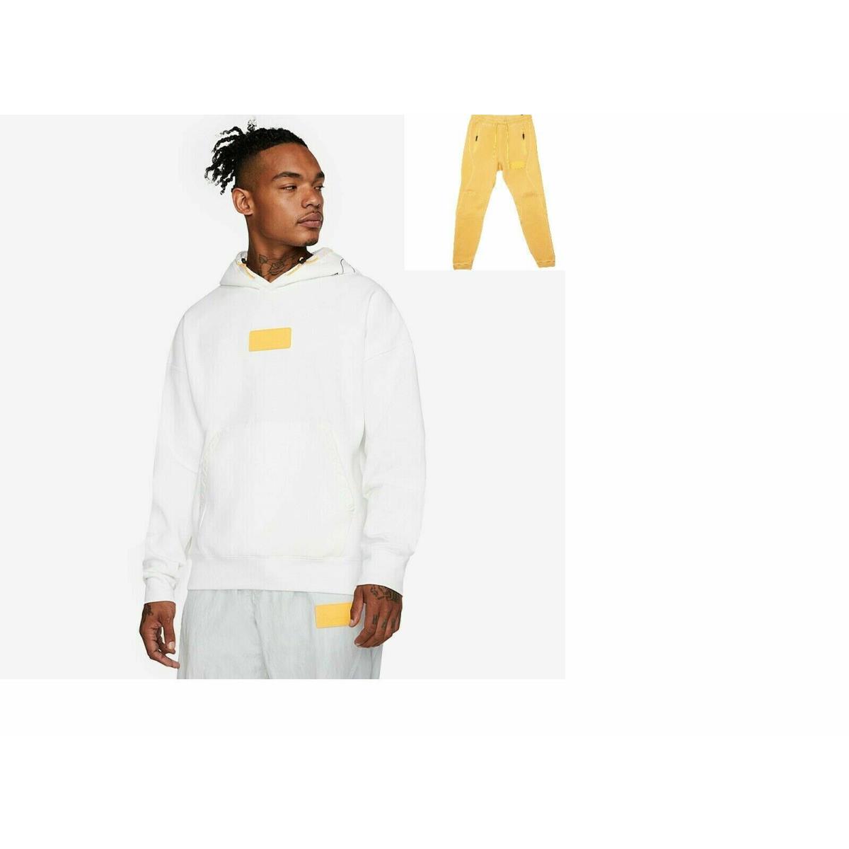 Men`s Nike Jordan 23 Engineered Pullover Hoodie White Pants Orange Set Size L