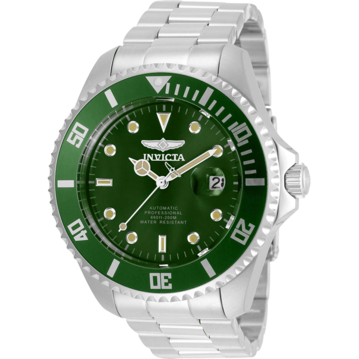 Invicta Men`s Watch Pro Diver Automatic Green Dial Silver Steel Bracelet 35719