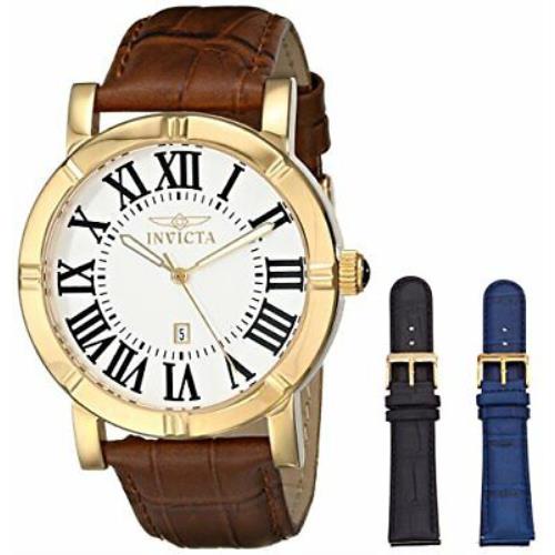Invicta Specialty Silver Dial Brown Leather Men`s Watch 13971 - White Dial, Brown Band, Silver Bezel