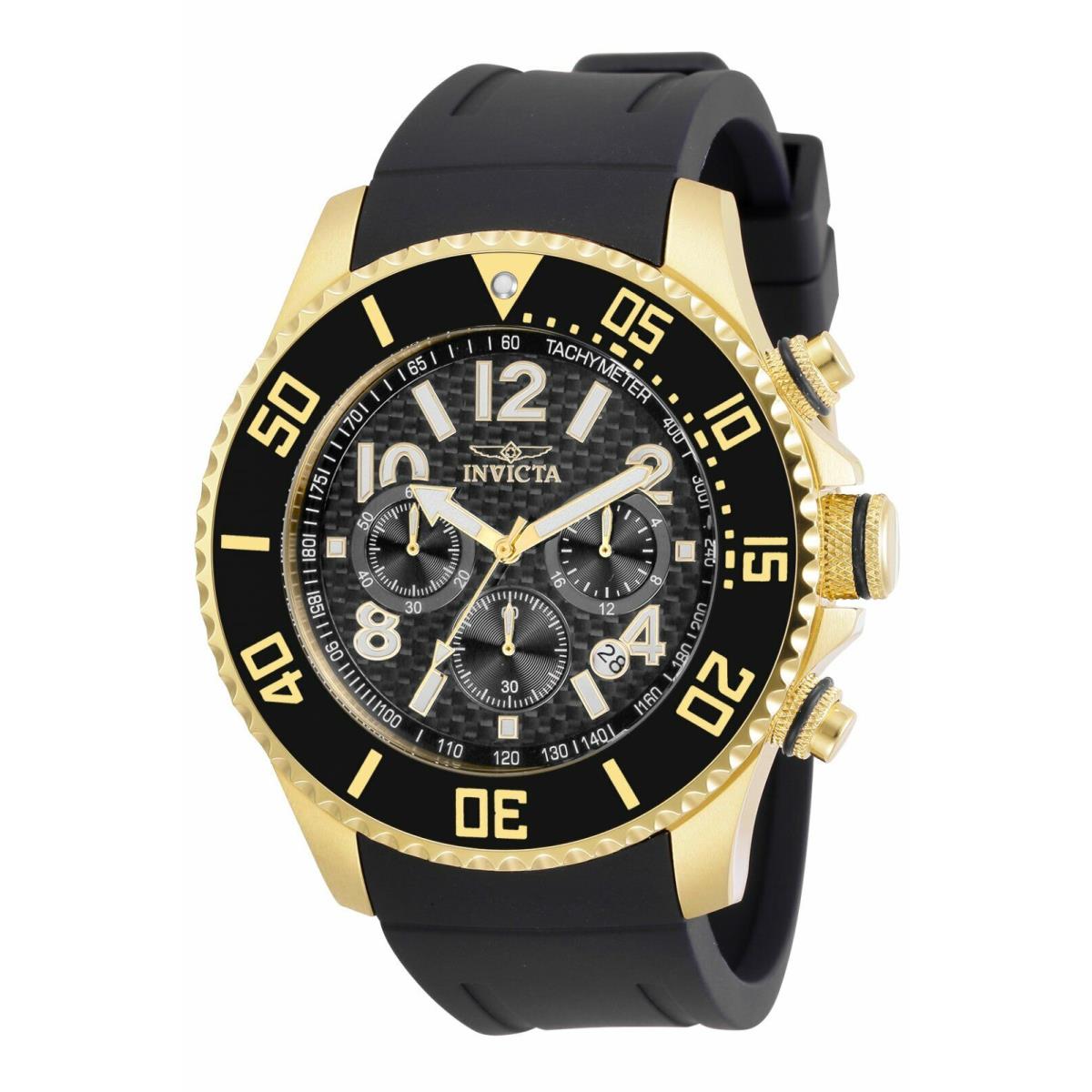 Invicta Men 48mm Pro Diver Black Carbon Dial Chronograph Silicone Strap Watch