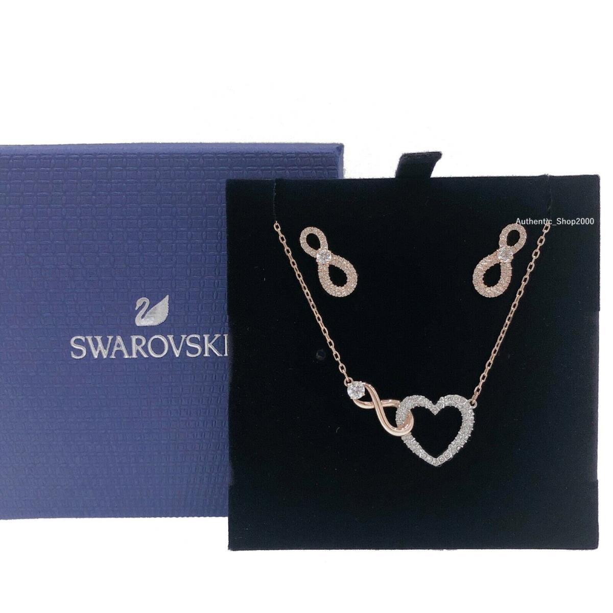 Swarovski Rose Gold Pave Infinity Heart Necklace + Earrings Gift Set 5521040