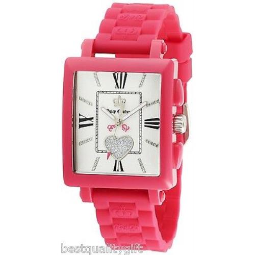 New-juicy Couture Pink Silicone Band+roman Numerals+crystal Dial Watch 1900651