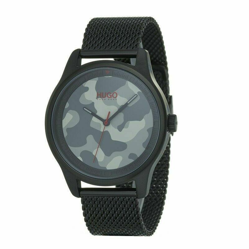 Mens Hugo Boss Black/gray Move Gray Camo Face Mesh Steel Band Watch