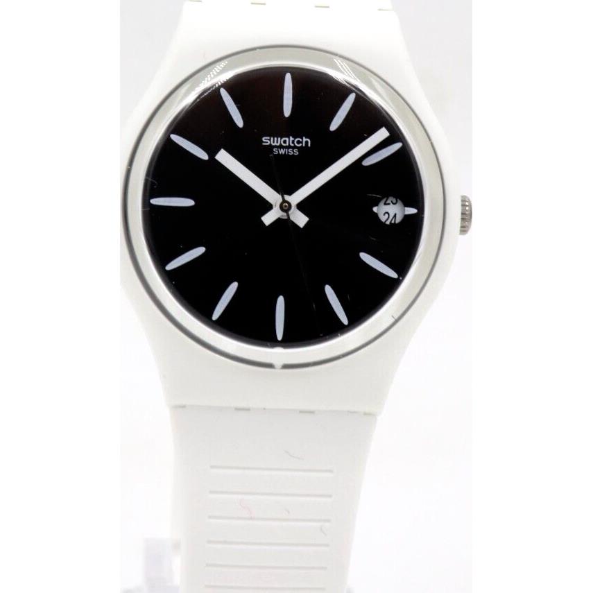 Swiss Swatch Originals Anti Slip White Silicone Date Watch 34mm GW410