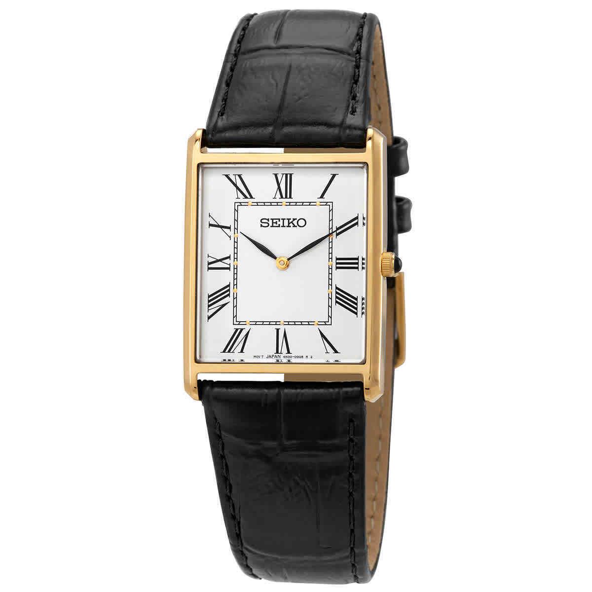 Seiko Essentials Quartz White Dial Unisex Watch SWR052 - Dial: White, Band: Black, Bezel: Gold