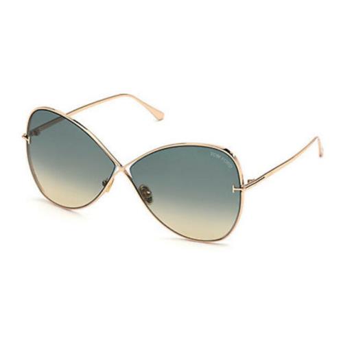 Tom Ford FT 0842 Nickie 28P Shiny Rose Gold/green Blue Shaded 66 MM TF 842