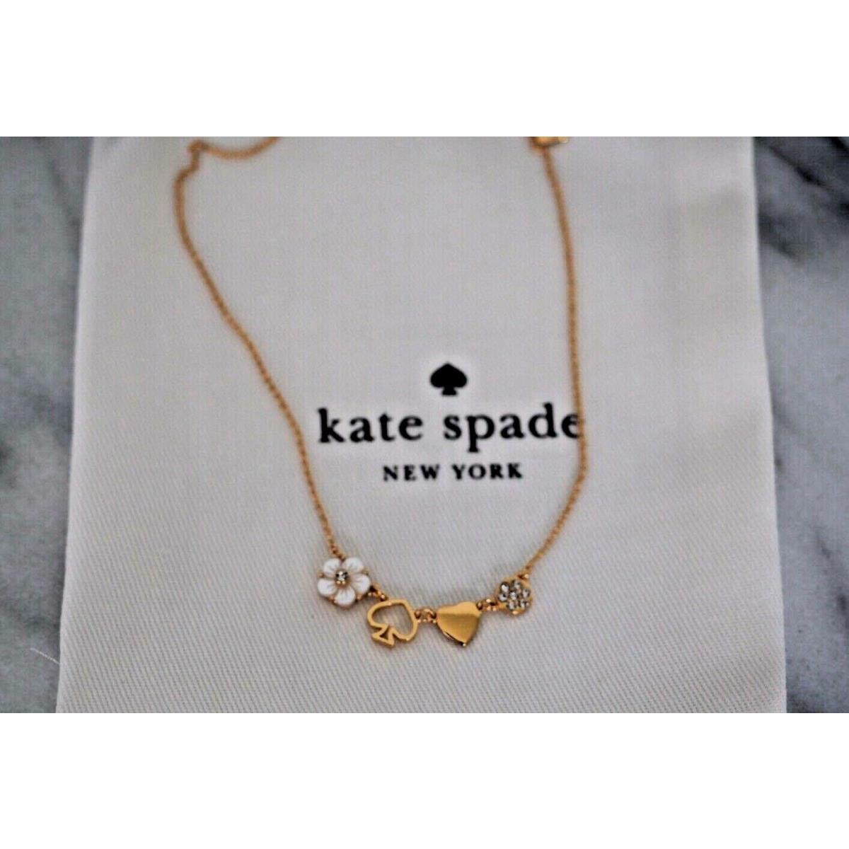 Kate Spade Row Necklace Gold Mini Things Logo w/ Pouch Tags