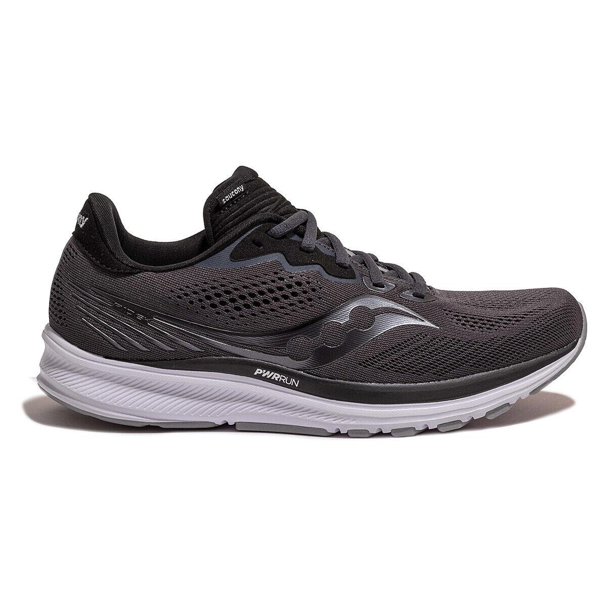 Saucony Mens Ride 14 Black Running Shoes Lace Up Low Top Sizes 7-14
