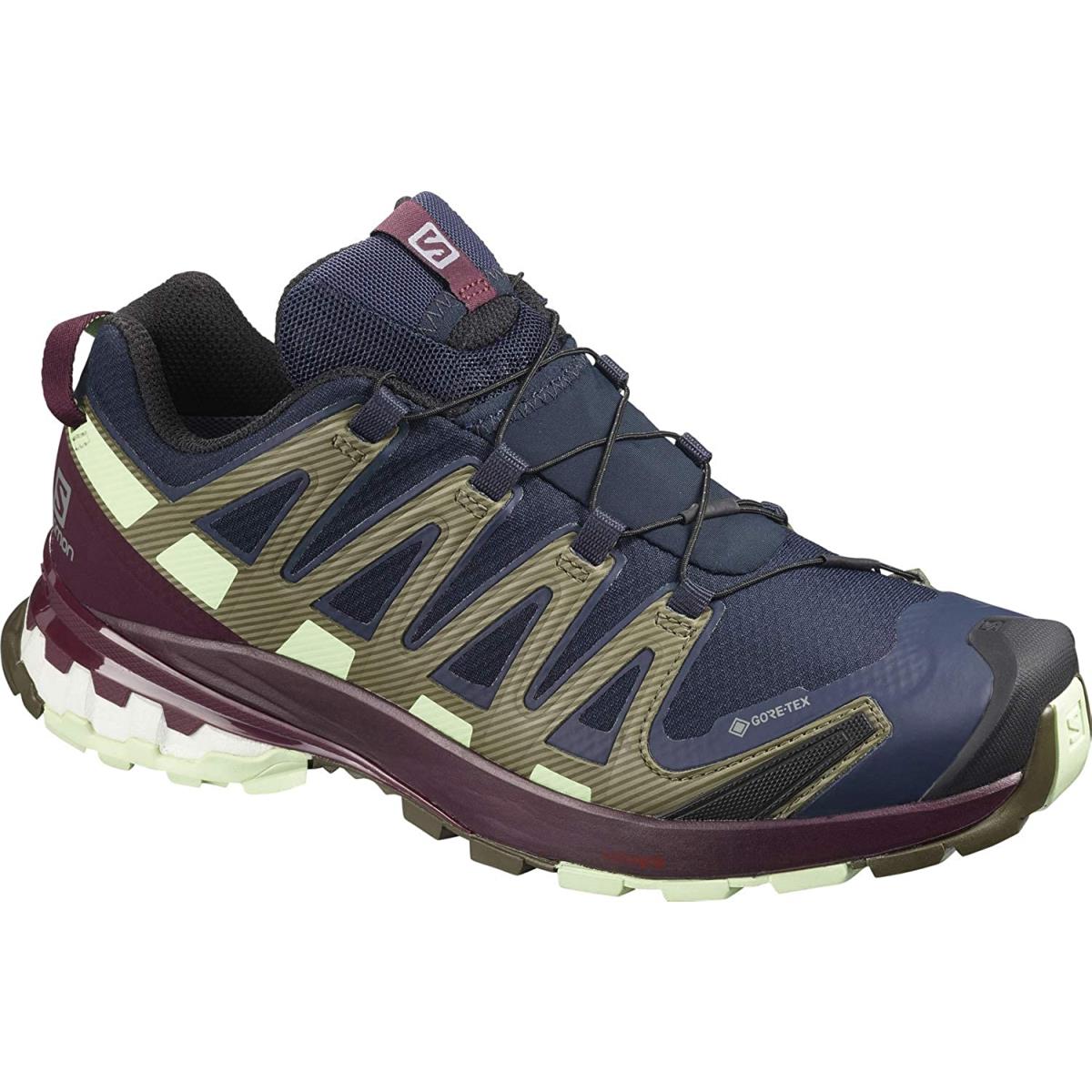 Salomon XA Pro 3D V8 Gtx Women`s Trail Running / Hiking Shoe Navy Blazer/Winetasting/Patina Green
