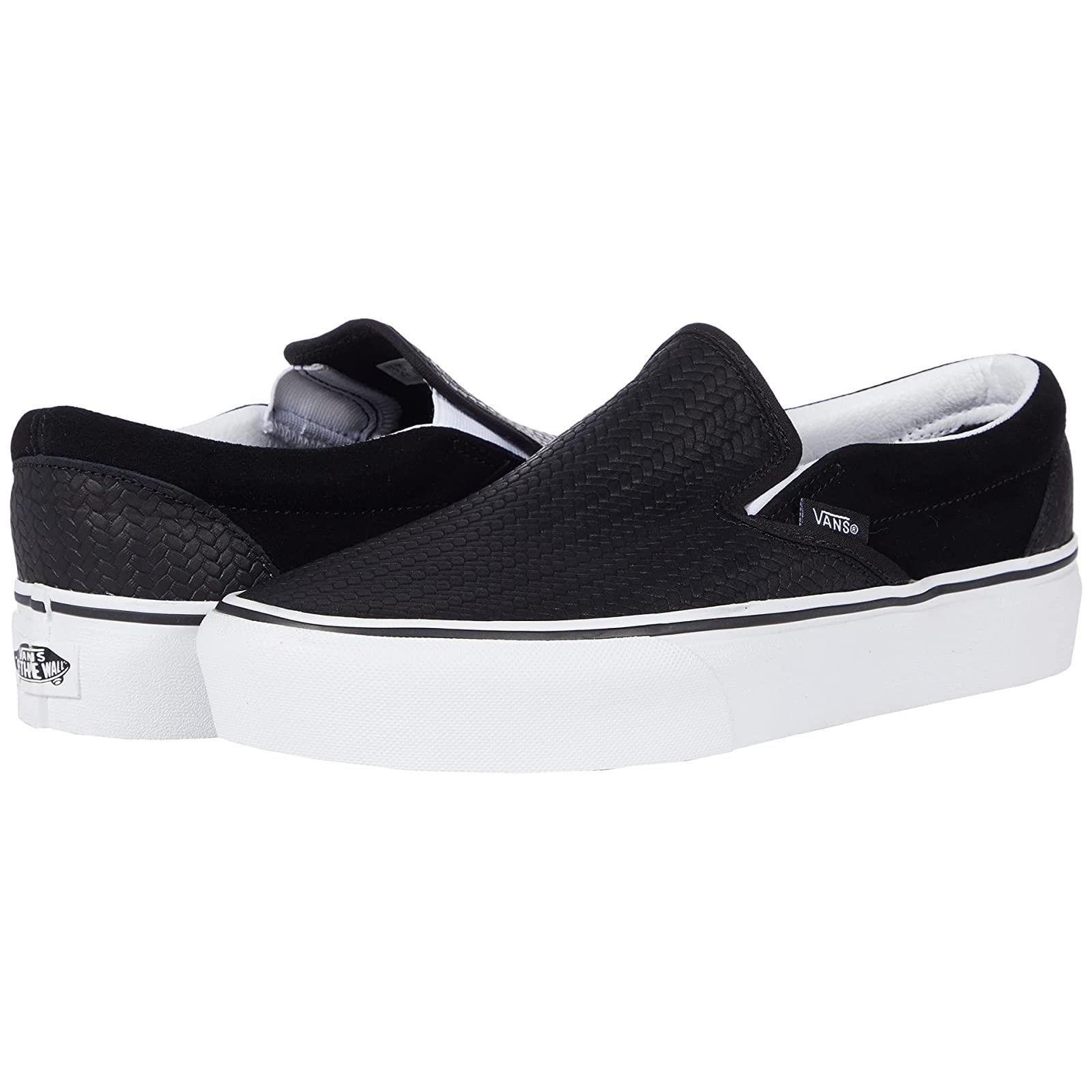Adult Unisex Sneakers Athletic Shoes Vans Classic Slip-on Platform (Suede Emboss) Black/True White