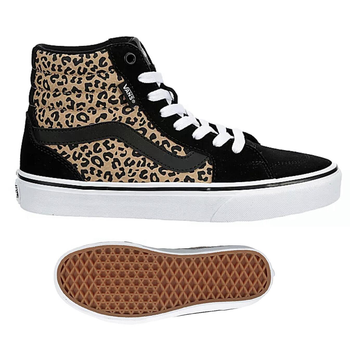 Vans Leopard Hi Top Casual Womens Sneakers Shoes Black Brown All Sizes