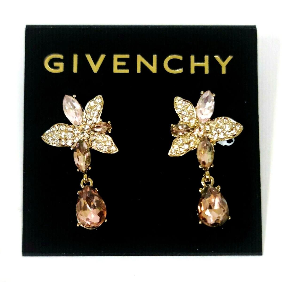Givenchy Pink Rose Gold Tone Floral Pave Crystals Studs Earrings