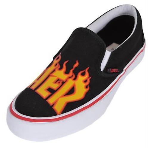 Vans Men`s Slip On Pro Low Top Thrasher Black Flame Skate Shoes Sneakers