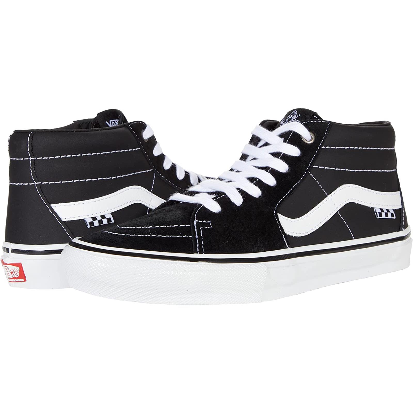 Adult Unisex Sneakers Athletic Shoes Vans Skate Grosso Mid Black/White/Emo Leather