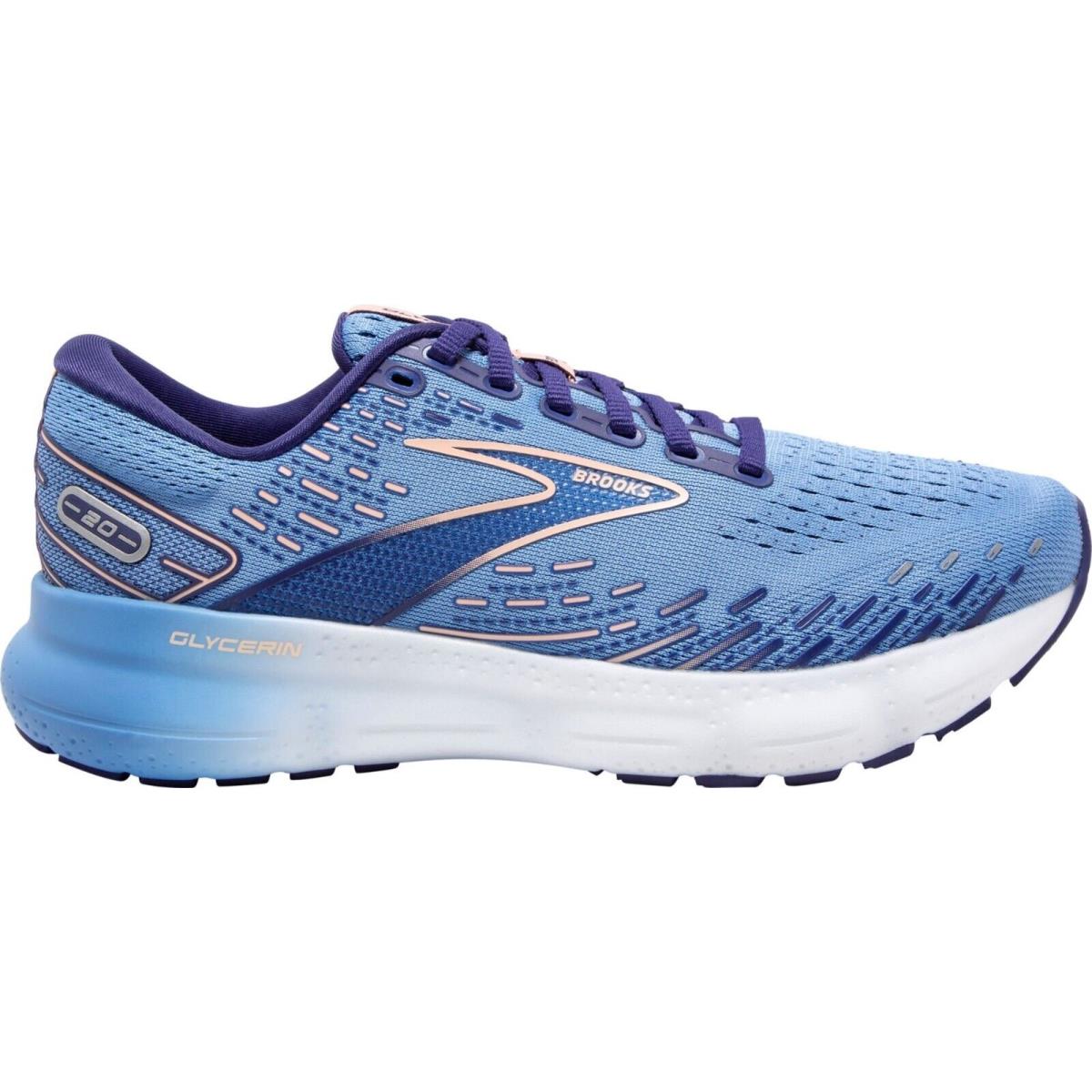 Brooks Glycerin 20 Women`s Running Shoes All Colors US Sizes 7-14 Blissful Blue/Peach/White