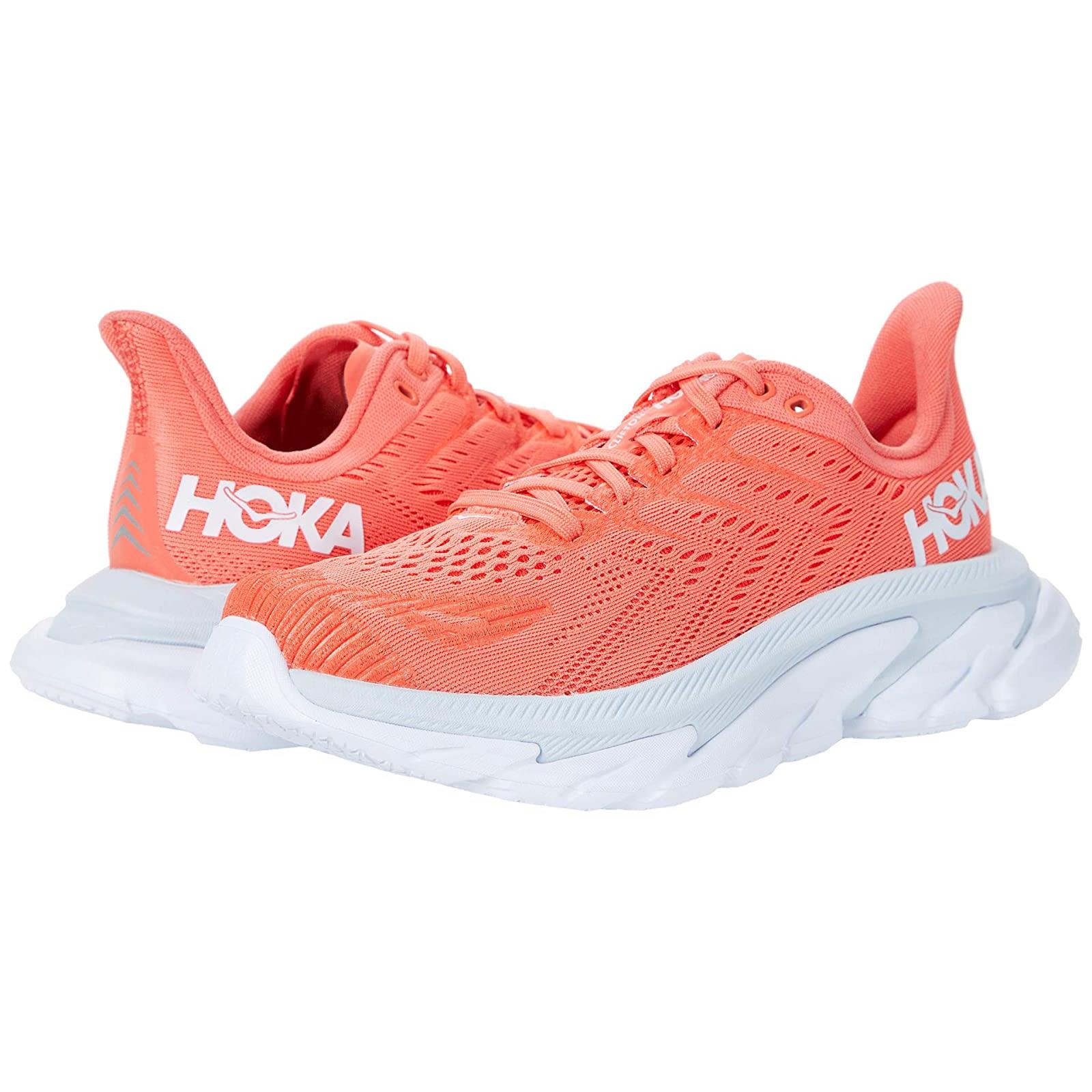 Woman`s Sneakers Athletic Shoes Hoka One One Clifton Edge Hot Coral/White