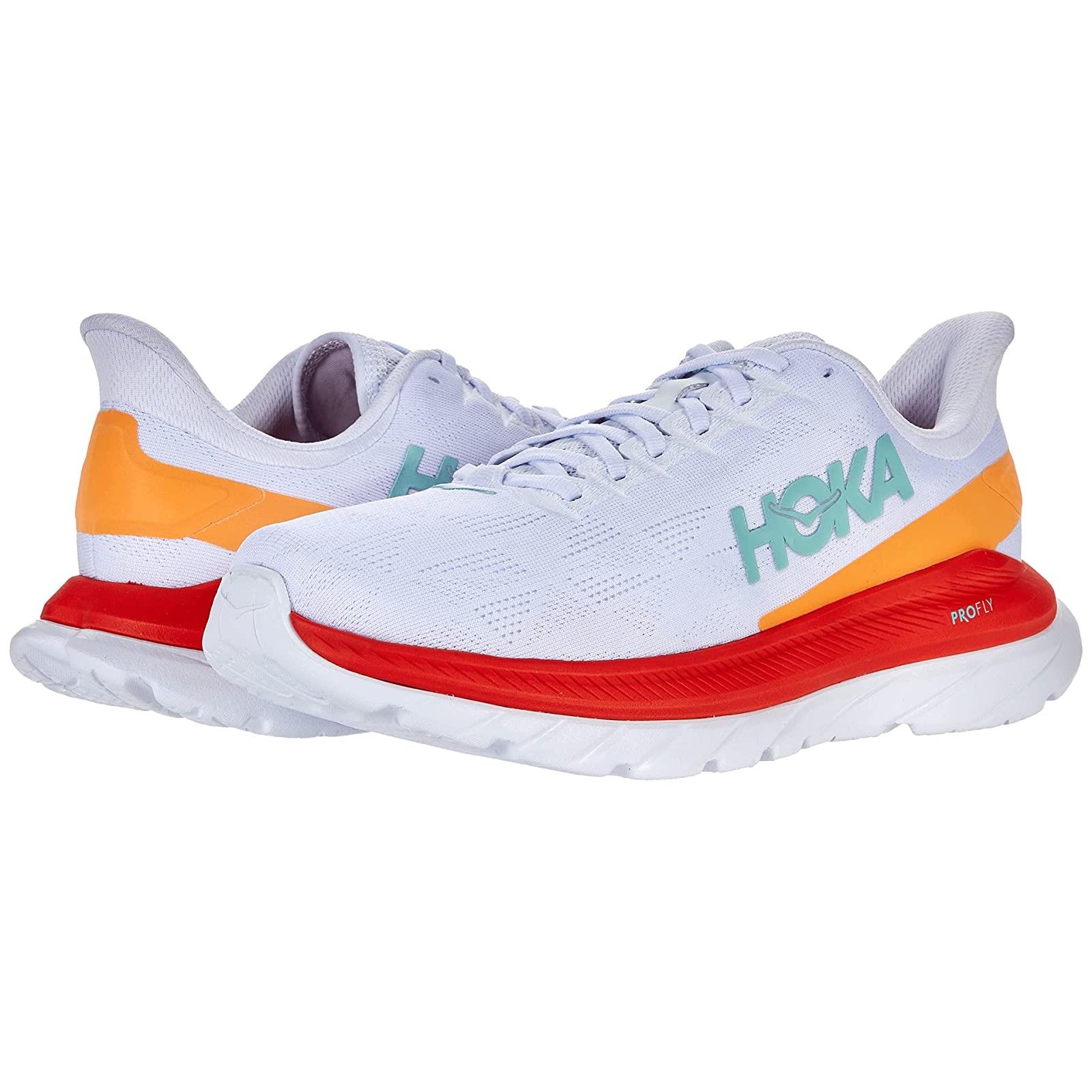 Man`s Sneakers Athletic Shoes Hoka One One Mach 4 White/Fiesta