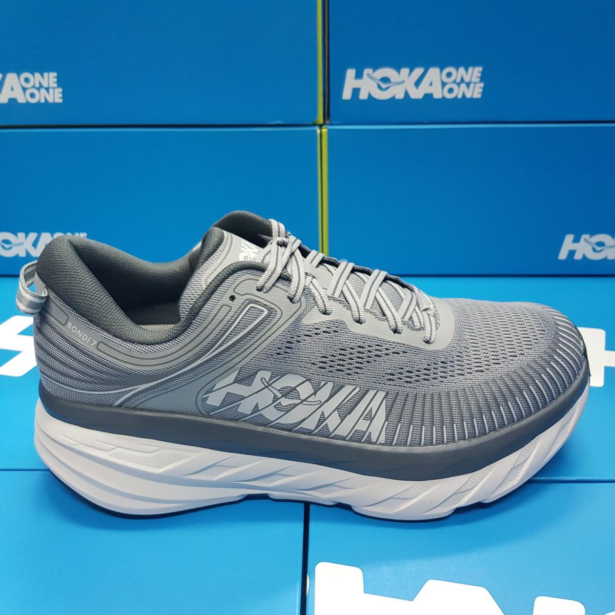 Hoka One One 1110530/WDDS Bondi 7 Wide 2E Grey Running Shoes For Men`s