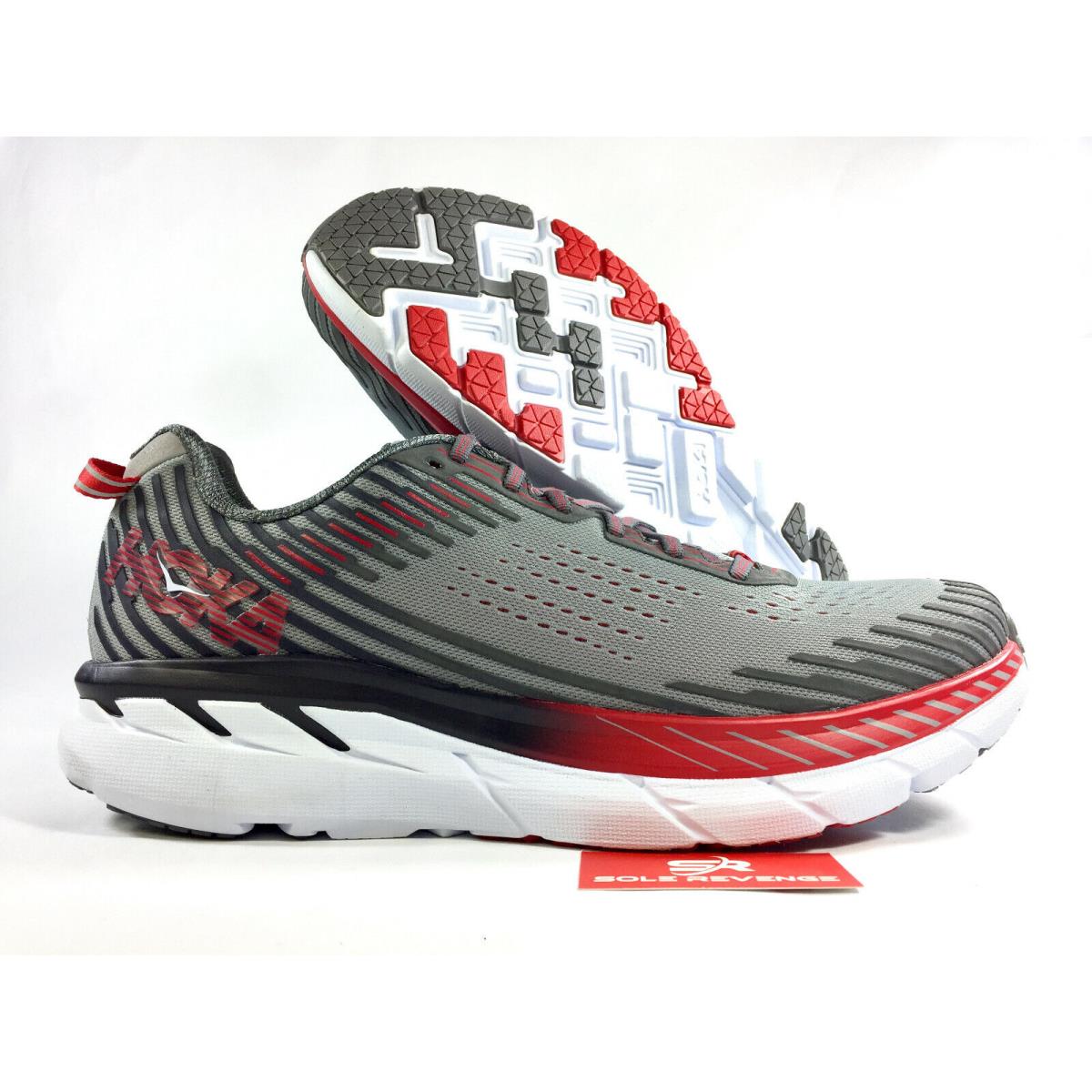 Hoka One One Clifton 5 Men`s Running Shoes Alloy/steel Gray Red White