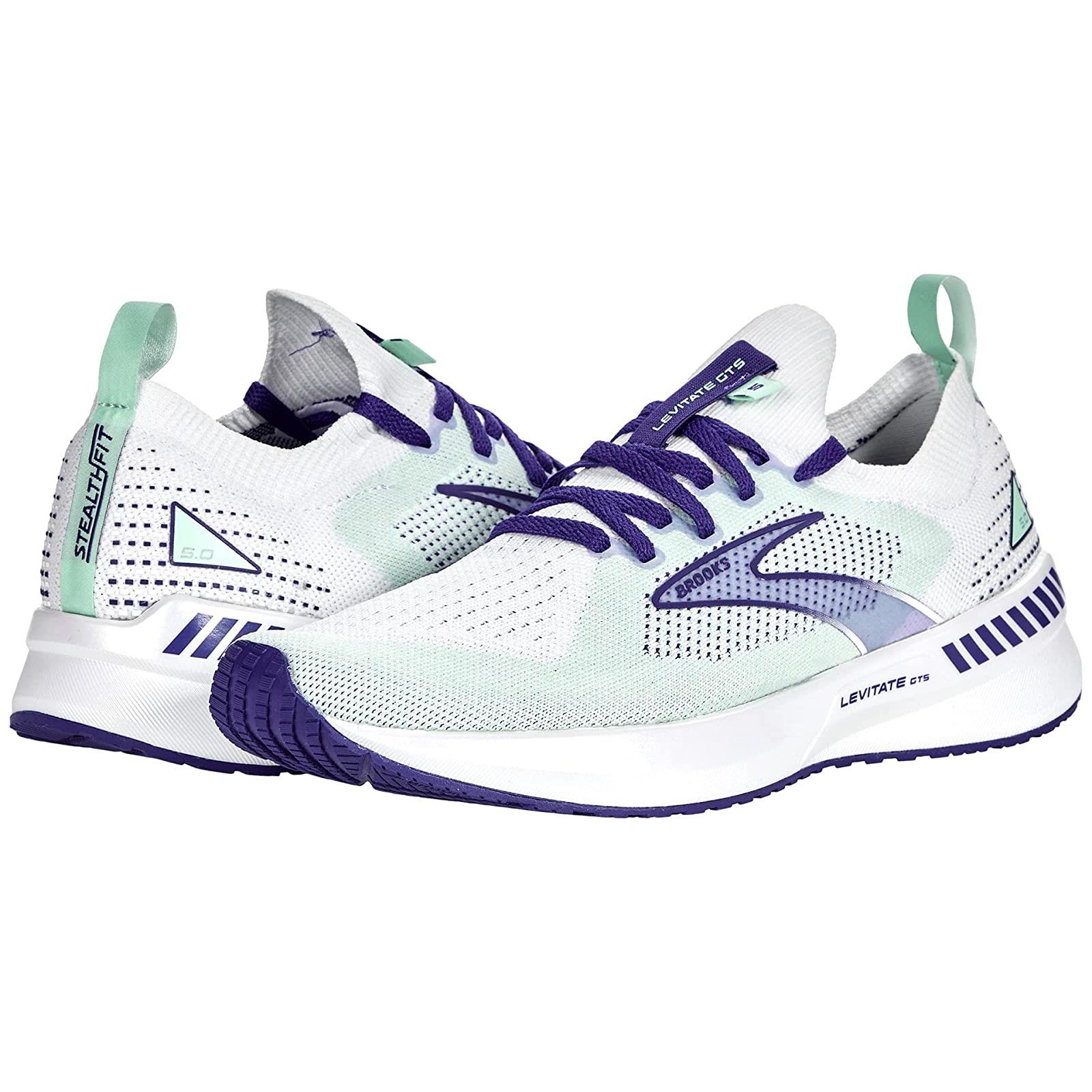 Woman`s Sneakers Athletic Shoes Brooks Levitate Stealthfit Gts 5 White/Navy Blue/Yucca