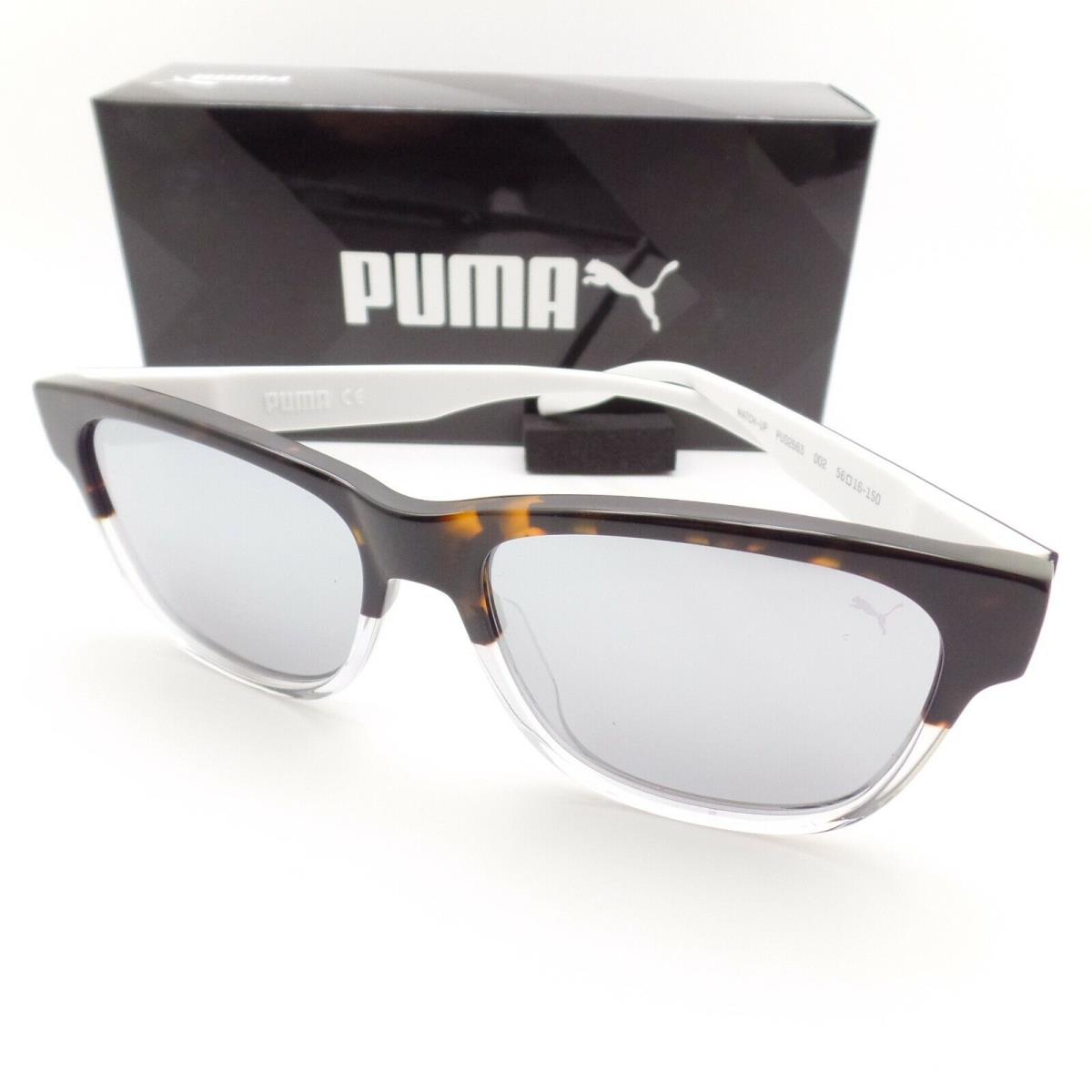 Puma PU0266S 002 Havana Silver Mirror Sunglasses