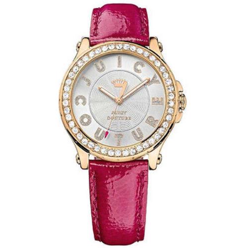 Juicy Couture Crystal Set Pedigree Hot Pink Leather Strap Analog Watch