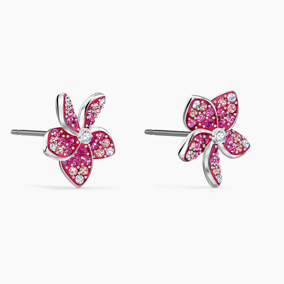 Swarovski Studs Tropical Flower Pierced Earrings Pink Rhodium -5519254