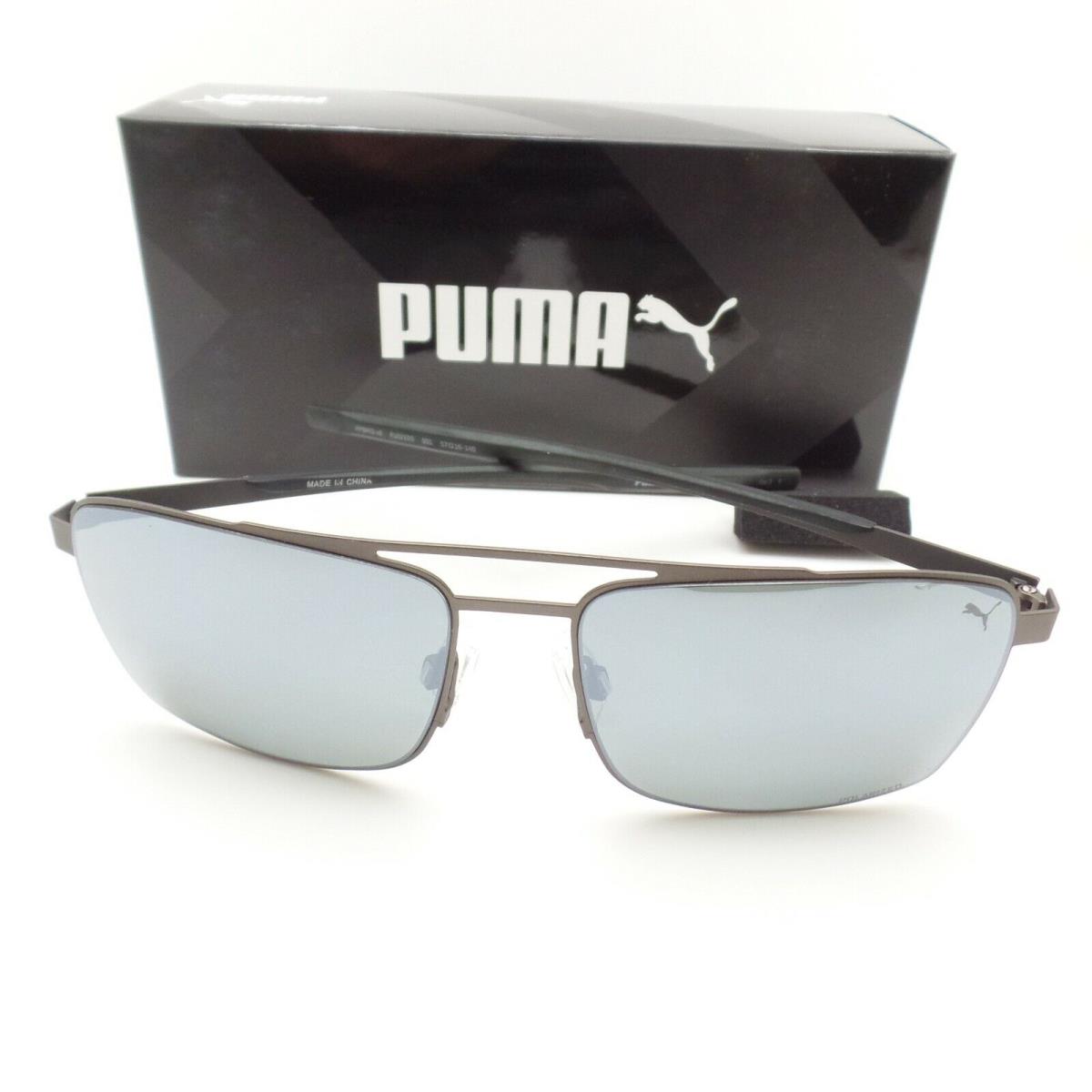 Puma PU0222S 001 Ruthenium Silver Polarized Mirror Sunglasses