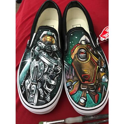 Custom Tattoo Hand Painted Men`s Sneakers Vans Slip Ons Game Shoes Gamer