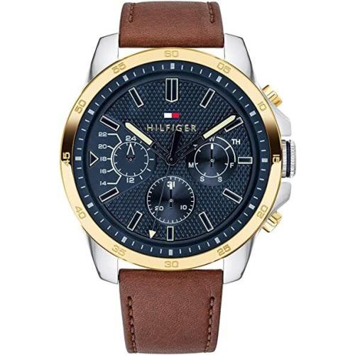 Tommy Hilfiger Multi-function Blue Dial Brown Leather Men s Watch - 1791561