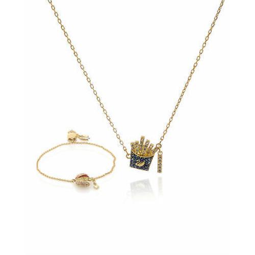 Swarovski Nicest Gold Tone Dark Multi Crystal Necklace and Bracelet Set 5448916