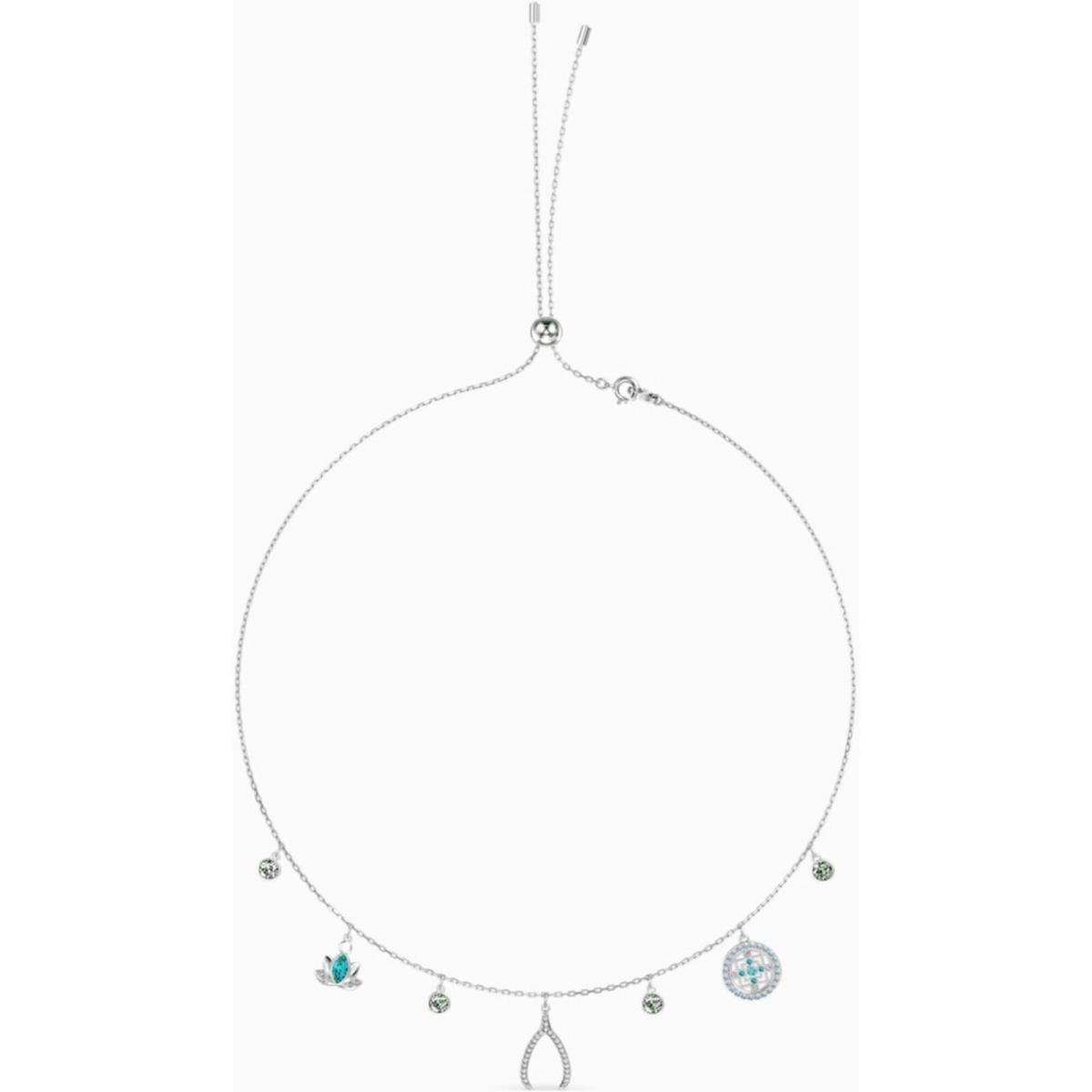 Swarovski Women`s Necklace Symbolic Rhodium Plated Blue Green Crystals 5521449