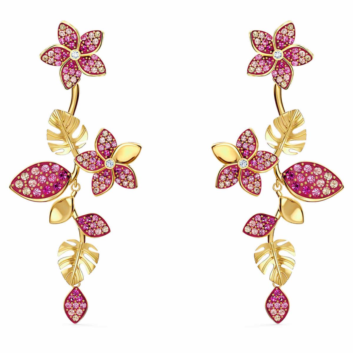 Swarovski Tropical Flower Pierced Earrings Pink Gold-tone Plated - 5520648