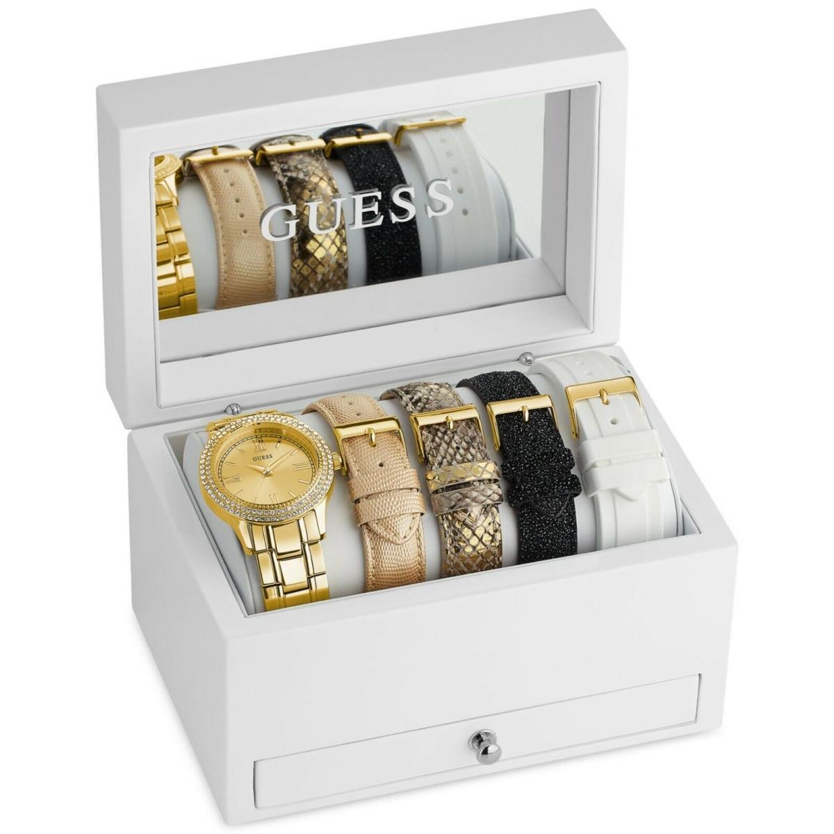 Guess Gold Crystals 5 PC Set+bands Bracelet Watch+jewelry BOX-U0713L2